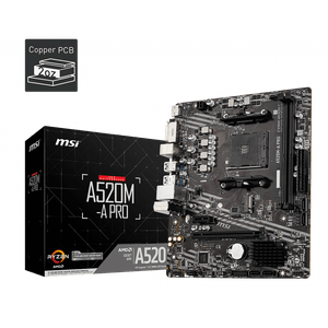 MSI A520M-A PRO, Placa base, micro ATX ,Socket AM4 - AMD A520 Chipset, USB 3.2 Gen 1, Gigabit L